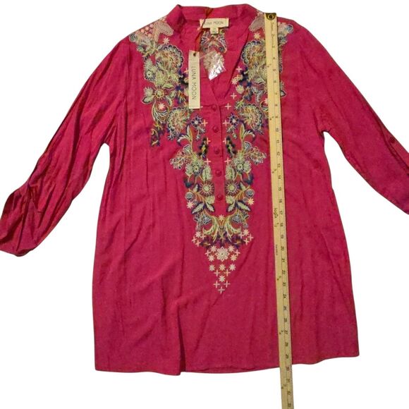 NWT Luna Moon Anthropologie M Hot Pink Popover Tunic Floral Embroidered Boho - Picture 7 of 9